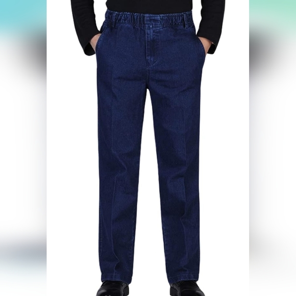 NWT IDEALSANXUN Men’s Elastic Waist Loose Fit Denim Pants Casual Solid Jeans. - Picture 1 of 9